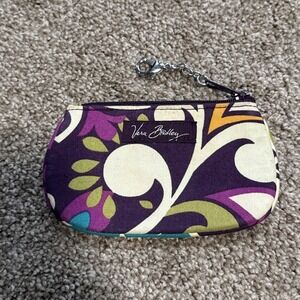 Vera Bradley Stitched Purple Floral Zip Coin Purse Keychain Lavender